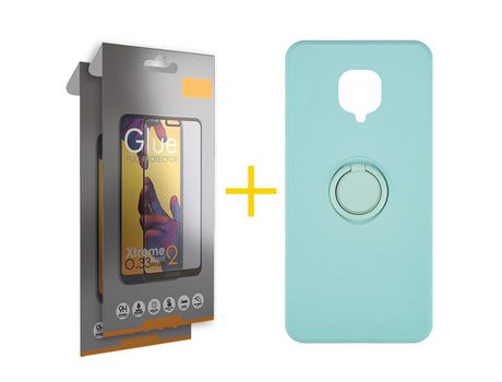 Pack 2 Películas Full + Funda SKYHE por Xiaomi Redmi Note 9 Pro Gel O-Ring Verde-Auga