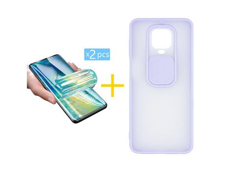 Pack 2 X Protector de Vidrio Templado Hidrogel + Funda ACCETEL para Xiaomi Redmi Note 9 Pro Gel Protección Cámara Violeta