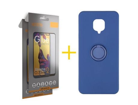 Pack 2 X Protector de Vidrio Templado Full + Funda ACCETEL para Xiaomi Redmi Note 9 Pro Gel O-Ring Azul