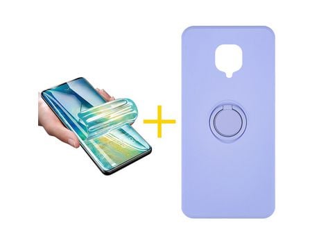 Pack 1 X Protector de Vidrio Templado Hidrogel + Funda ACCETEL para Xiaomi Redmi Note 9 Pro Gel O-Ring Morado