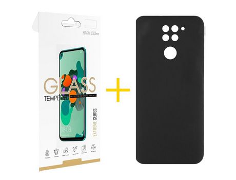 Pack 1 Película 2.5D + Funda SKYHE por Xiaomi Redmi Note 9 Silicona Líquida Negro