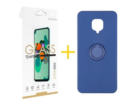 Pack 1 Película 2.5D + Funda SKYHE por Xiaomi Redmi Note 9S Gel O-Ring Azul