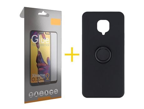 Pack 1 Película Full + Funda SKYHE por Xiaomi Redmi Note 9 Pro Gel O-Ring Negro