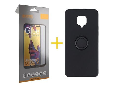 Pack 1 X Protector de Vidrio Templado Full + Funda ACCETEL para Xiaomi Redmi Note 9 Pro Gel O-Ring Negro