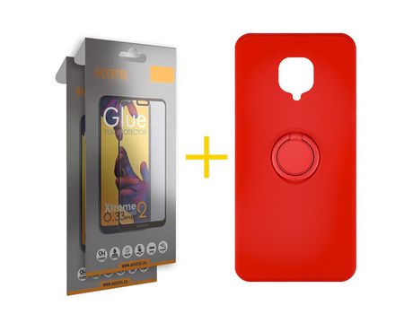 Pack 2 X Protector de Vidrio Templado Full + Funda ACCETEL para Xiaomi Redmi Note 9 Pro Gel O-Ring Rojo