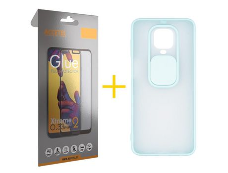 Pack 1 X Protector de Vidrio Templado Full + Funda ACCETEL para Xiaomi Redmi Note 9S Gel Protección Cámara Verde-Mar