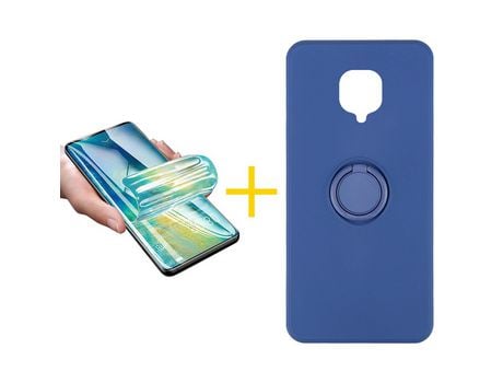 Pack 1 X Protector de Vidrio Templado Hidrogel + Funda ACCETEL para Xiaomi Redmi Note 9 Pro Gel O-Ring Azul