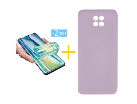 Pack 2 Películas + Funda SKYHE por Xiaomi Redmi Note 9T Silicona Líquida Morado