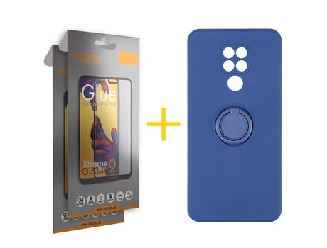 Pack 2 X Protector de Vidrio Templado Full + Funda ACCETEL para Xiaomi Redmi Note 9 Gel O-Ring Azul