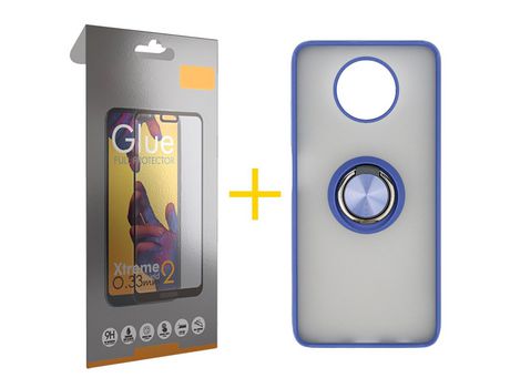 Pack 1 Película Full + Funda SKYHE por Xiaomi Redmi Note 9T Gel Bumper con Anillo Azul