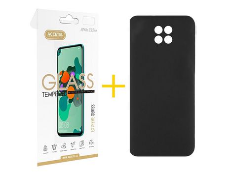 Pack 1 X Protector de Vidrio Templado 2.5D + Funda ACCETEL para Xiaomi Redmi Note 9T Silicona Líquida Negro