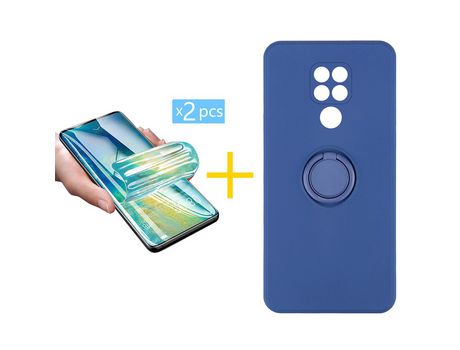 Pack 2 X Protector de Vidrio Templado Hidrogel + Funda ACCETEL para Xiaomi Redmi Note 9 Gel O-Ring Azul