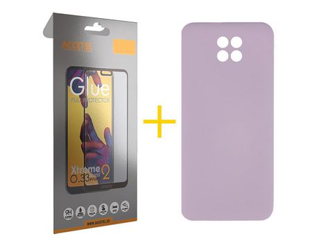 Pack 1 X Protector de Vidrio Templado Full + Funda ACCETEL para Xiaomi Redmi Note 9T Silicona Líquida Morado