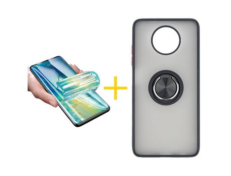 Pack 1 Película + Funda SKYHE por Xiaomi Redmi Note 9T Gel Bumper con Anillo Negro