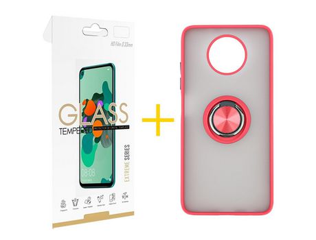Pack 1 Película 2.5D + Funda SKYHE por Xiaomi Redmi Note 9T Gel Bumper con Anillo Rojo