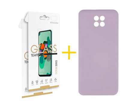 Pack 2 Películas 2.5D + Funda SKYHE por Xiaomi Redmi Note 9T Silicona Líquida Morado