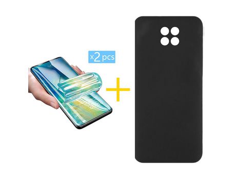 Pack 2 X Protector de Vidrio Templado Hidrogel + Funda ACCETEL para Xiaomi Redmi Note 9T Silicona Líquida Negro