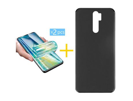 Pack 2 X Protector de Vidrio Templado Hidrogel + Funda ACCETEL para Xiaomi Redmi 9 Silicona Liso Negro