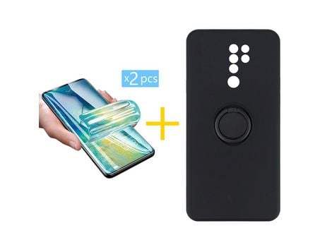 Pack 2 X Protector de Vidrio Templado Hidrogel + Funda ACCETEL para Xiaomi Redmi 9 Gel O-Ring Negro