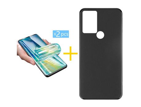 Pack 2 X Protector de Vidrio Templado Hidrogel + Funda ACCETEL para TCL 306 Silicona Liso Negro