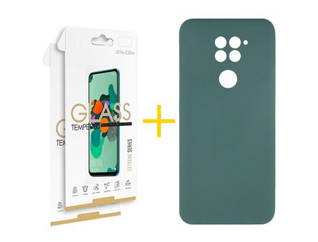 Pack 2 Películas 2.5D + Funda SKYHE por Xiaomi Redmi Note 9 Silicona Líquida Verde