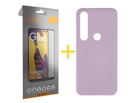 Pack 1 X Protector de Vidrio Templado Full + Funda ACCETEL para Huawei P Smart 2019 Silicona Líquida Morado