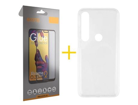 Pack 1 X Protector de Vidrio Templado Full + Funda ACCETEL para Huawei P Smart 2019 Silicona Líquida Transparente Clear