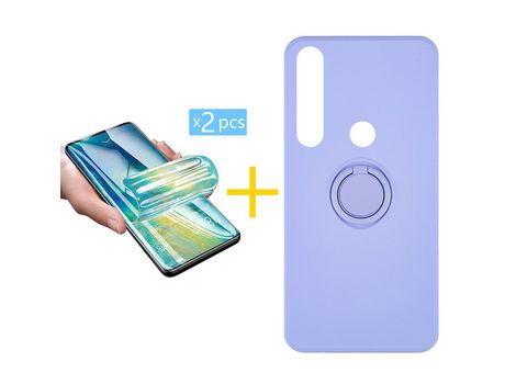 Pack 2 Películas + Funda SKYHE por Huawei P Smart 2019 Gel O-Ring Morado