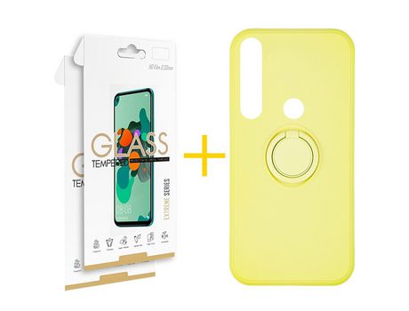 Pack 2 Películas 2.5D + Funda SKYHE por Huawei P Smart 2019 Gel O-Ring Amarillo