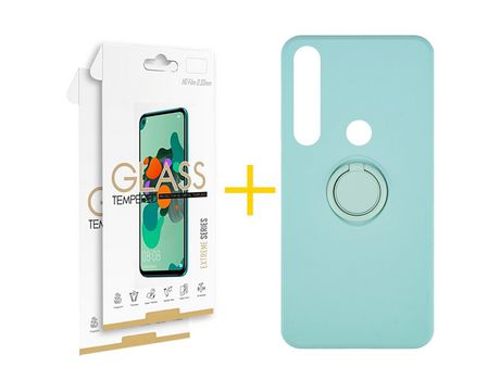 Pack 2 Películas 2.5D + Funda SKYHE por Huawei P Smart 2019 Gel O-Ring Verde-Auga