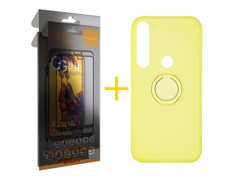 Pack 1 X Protector de Vidrio Templado Full + Funda ACCETEL para Huawei P Smart 2019 Gel O-Ring Amarillo