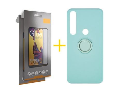 Pack 2 Películas Full + Funda SKYHE por Huawei P Smart 2019 Gel O-Ring Verde-Auga