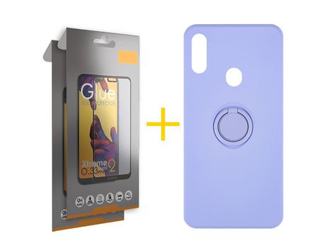 Pack 2 Películas Full + Funda SKYHE por Samsung Galaxy A20s Gel O-Ring Morado