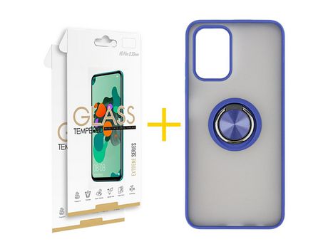 Pack 1 X Protector de Vidrio Templado 2.5D + Funda ACCETEL para Xiaomi Redmi Note 10 Gel Bumper con Anillo Azul