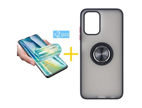 Pack 2 X Protector de Vidrio Templado Hidrogel + Funda ACCETEL para Xiaomi Redmi Note 10S Gel Bumper con Anillo Negro