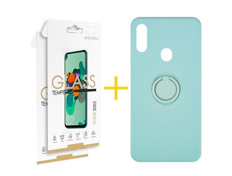 Pack 2 Películas 2.5D + Funda SKYHE por Samsung Galaxy A20s Gel O-Ring Verde-Auga