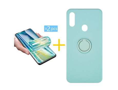 Pack 2 Películas + Funda SKYHE por Samsung Galaxy A20s Gel O-Ring Verde-Auga