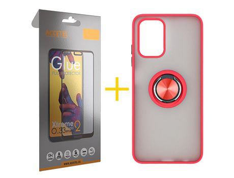 Pack 1 X Protector de Vidrio Templado Full + Funda ACCETEL para Xiaomi Redmi Note 10S Gel Bumper con Anillo Rojo