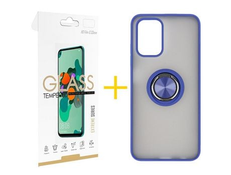 Pack 1 Película 2.5D + Funda SKYHE por Xiaomi Redmi Note 10S Gel Bumper con Anillo Azul