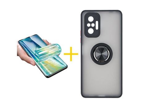 Pack 1 Película + Funda SKYHE por Xiaomi Redmi Note 10 Pro Gel Bumper con Anillo Negro