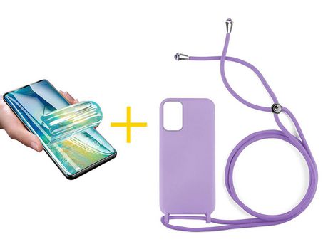 Pack 1 Película + Funda SKYHE por Xiaomi Redmi Note 10 Pro Gel con Cordón Violeta
