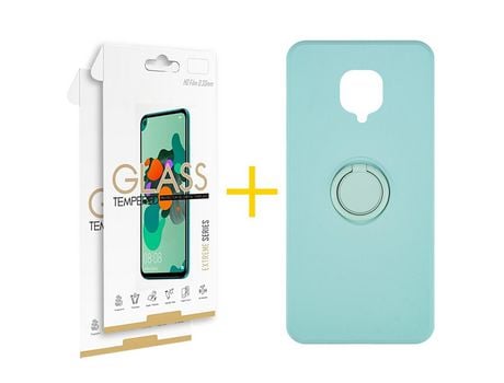 Pack 2 Películas 2.5D + Funda SKYHE por Xiaomi Redmi Note 9 Pro Gel O-Ring Verde-Auga