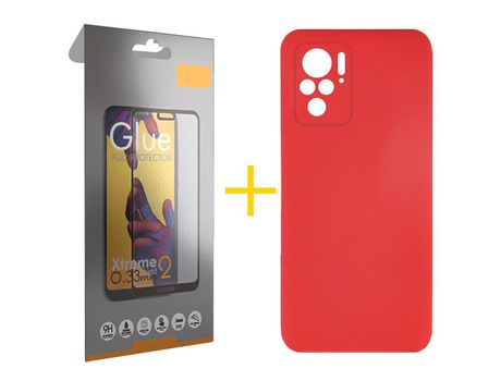 Pack 1 Película Full + Funda SKYHE por Xiaomi Redmi Note 10 Pro Silicona Líquida Rojo