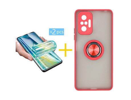 Pack 2 Películas + Funda SKYHE por Xiaomi Redmi Note 10 Pro Gel Bumper con Anillo Rojo