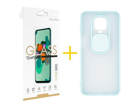 Pack 1 Película 2.5D + Funda SKYHE por Xiaomi Redmi Note 9 Pro Gel Protteción Cámara Verde-Mar