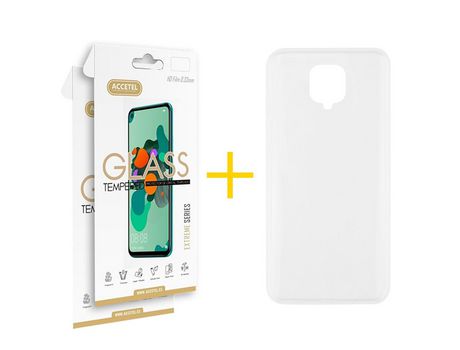 Pack 2 X Protector de Vidrio Templado 2.5D + Funda ACCETEL para Xiaomi Redmi Note 9 Pro Silicona Líquida Transparente Clear
