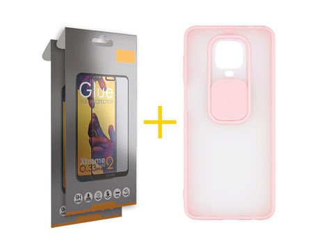 Pack 2 Películas Full + Funda SKYHE por Xiaomi Redmi Note 9 Pro Gel Protteción Cámara Rosa