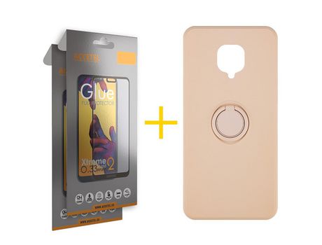 Pack 2 X Protector de Vidrio Templado Full + Funda ACCETEL para Xiaomi Redmi Note 9 Pro Gel O-Ring Rosa Pastel