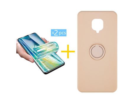 Pack 2 X Protector de Vidrio Templado Hidrogel + Funda ACCETEL para Xiaomi Redmi Note 9 Pro Gel O-Ring Rosa Pastel