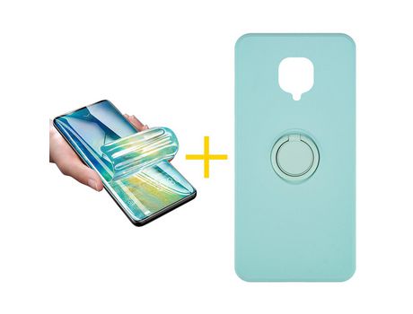 Pack 1 X Protector de Vidrio Templado Hidrogel + Funda ACCETEL para Xiaomi Redmi Note 9 Pro Gel O-Ring Verde-Agua